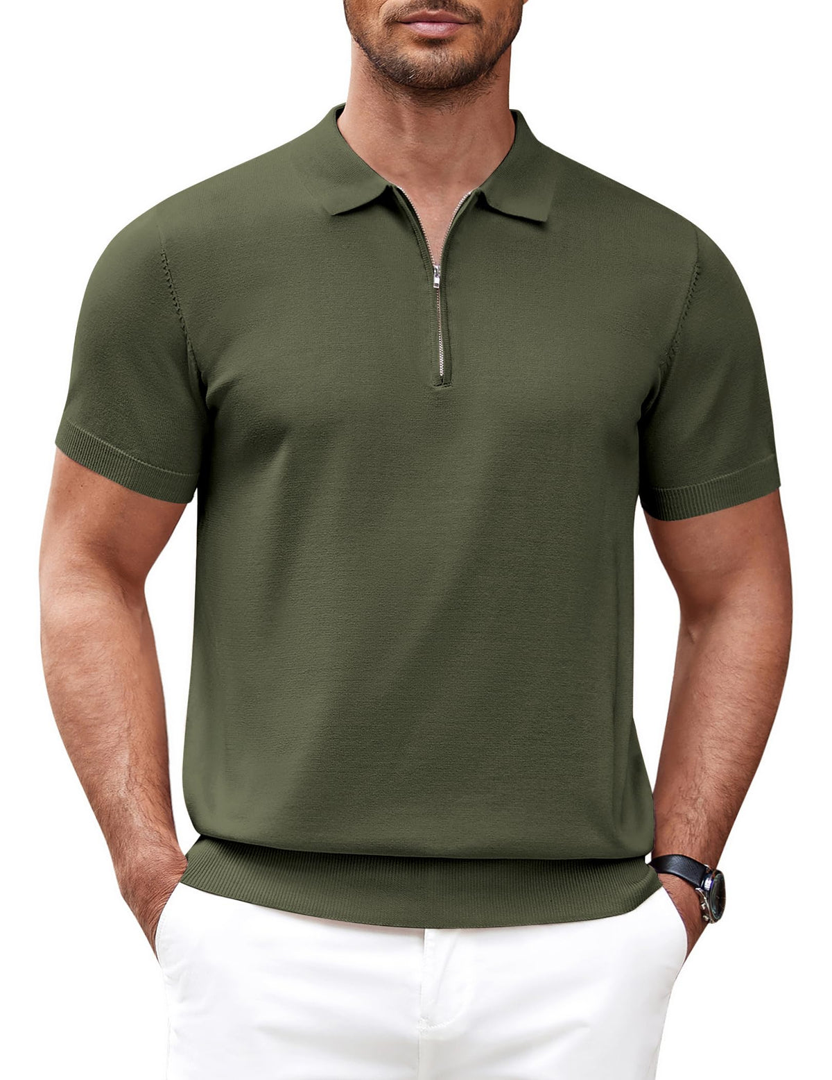 COOFANDY Mens Golf Polo Shirts Short Sleeve Quarter Zip Polo Casual Collar T Shirts Vintage Mens Polo Shirt Retro