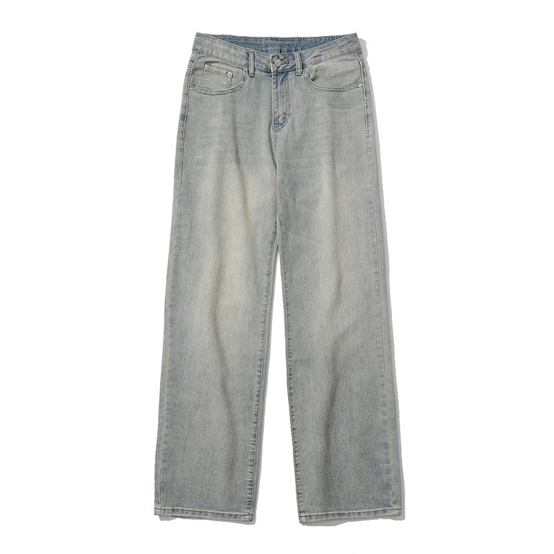 LKTM Men's Yellow Retro Loose Straight Wide-leg Jeans