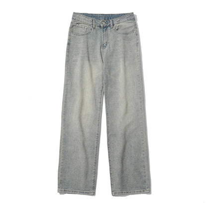 LKTM Men's Yellow Retro Loose Straight Wide-leg Jeans