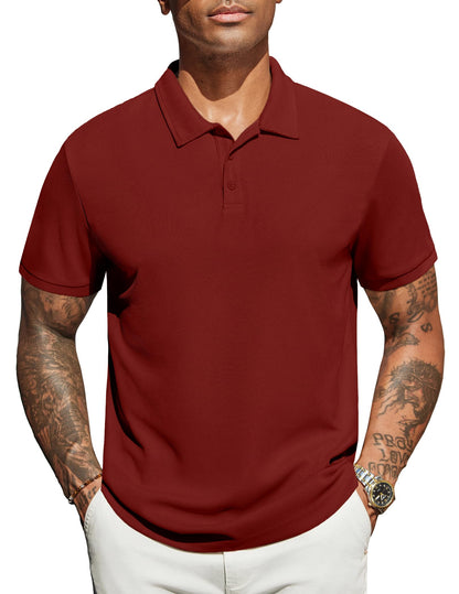 COOFANDY Mens Polo Shirts Short Sleeve Classic Fit Golf Shirts Casual Solid Waffle Collared T Shirt